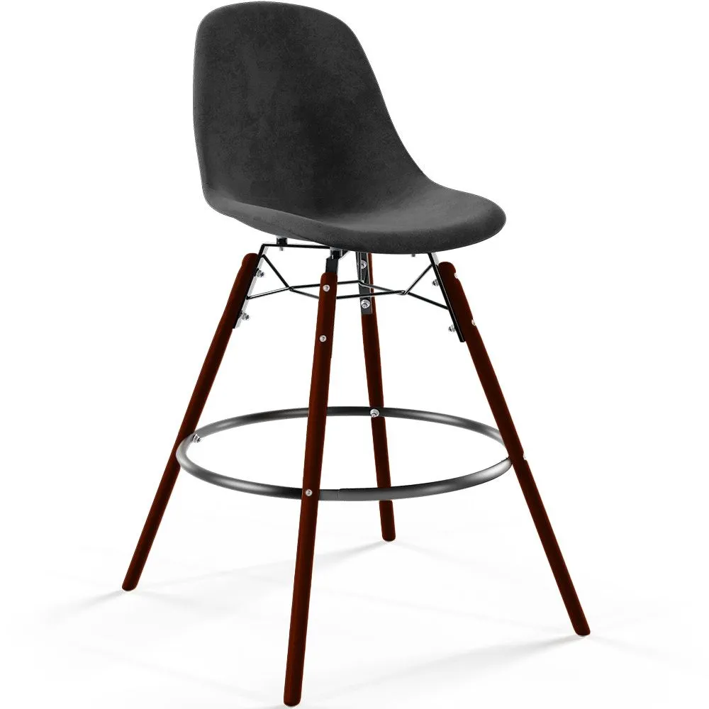Taburete de Bar de Terciopelo - Diseño Escandinavo y Patas de Madera Oscura - Skögur image 8