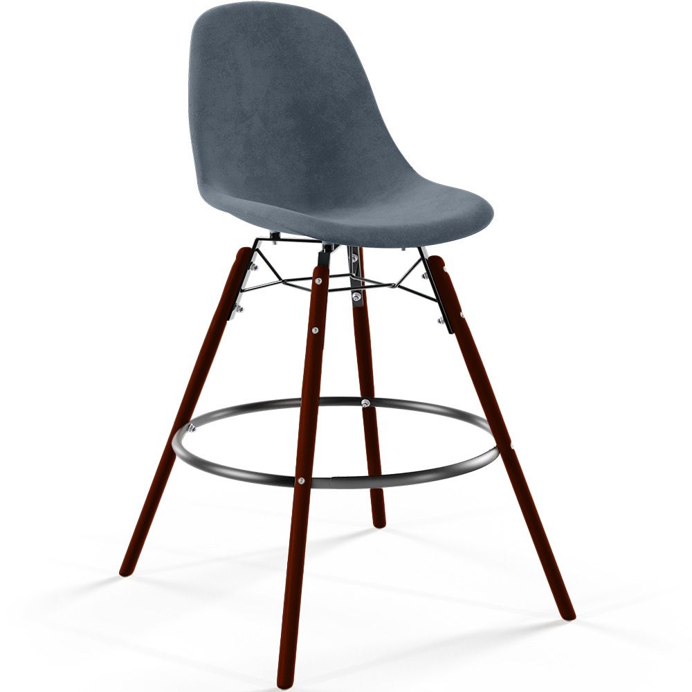 Taburete de Bar de Terciopelo - Diseño Escandinavo y Patas de Madera Oscura - Skögur image 8