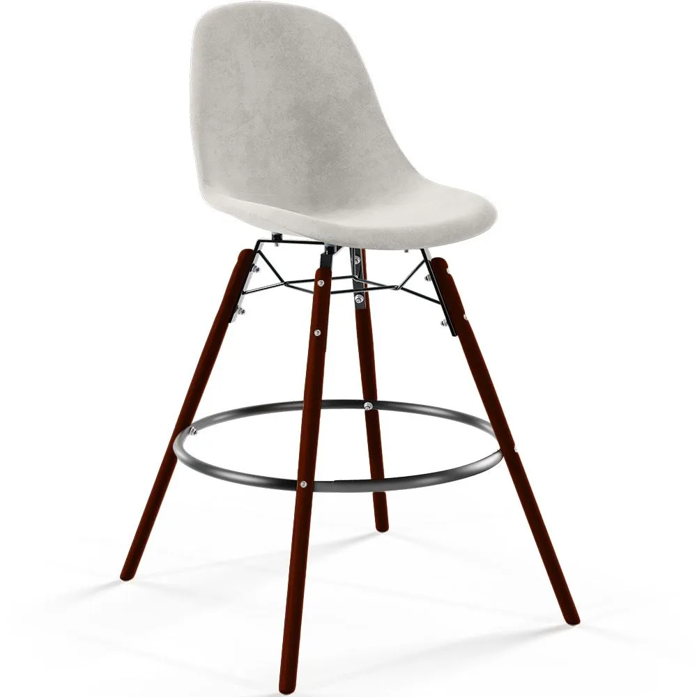 Taburete de Bar de Terciopelo - Diseño Escandinavo y Patas de Madera Oscura - Skögur image 8