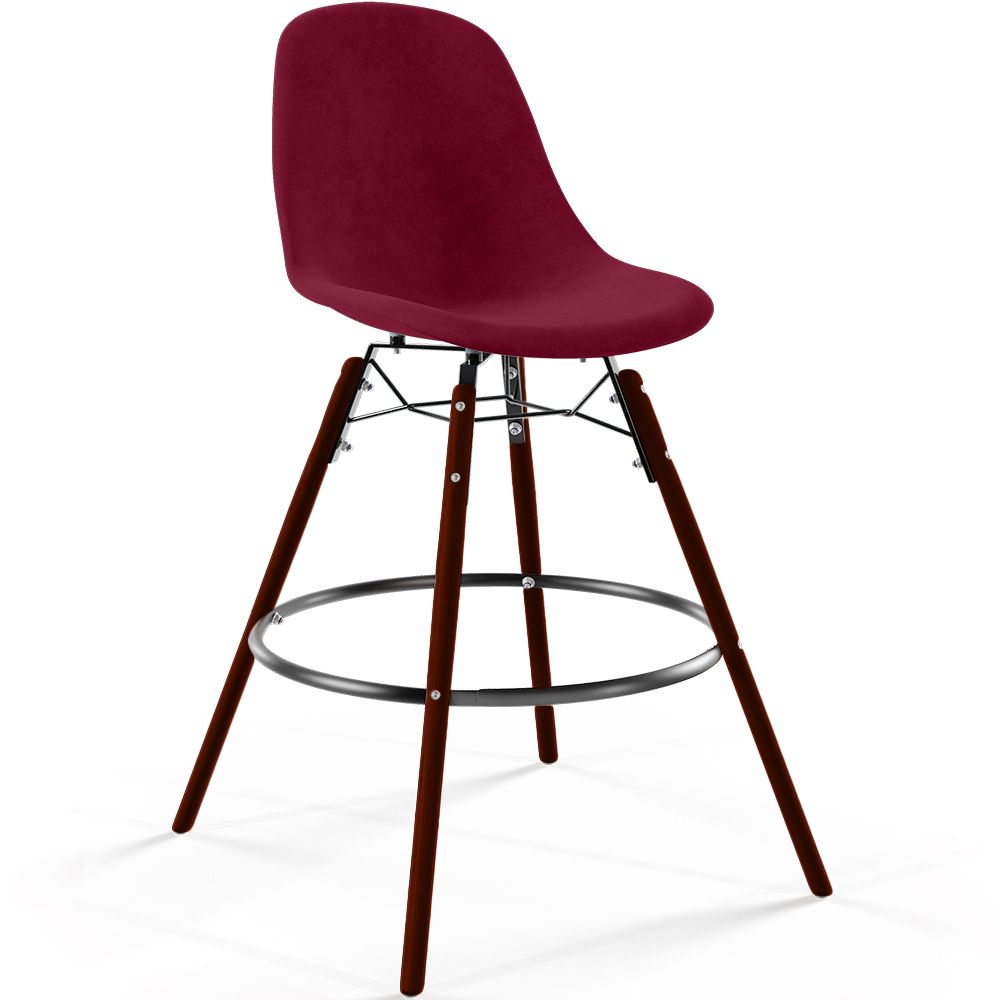 Taburete de Bar de Terciopelo - Diseño Escandinavo y Patas de Madera Oscura - Skögur image 8