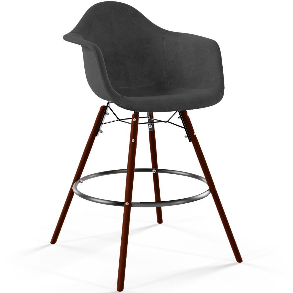 Taburete de Bar de Terciopelo - Diseño Escandinavo y Patas de Madera Oscura - Nordika image 8