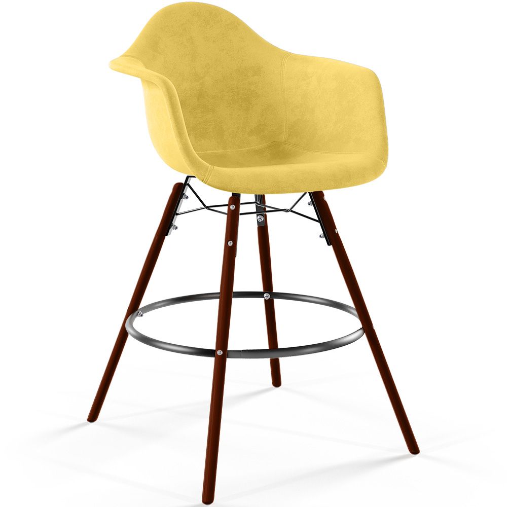 Taburete de Bar de Terciopelo - Diseño Escandinavo y Patas de Madera Oscura - Nordika image 8
