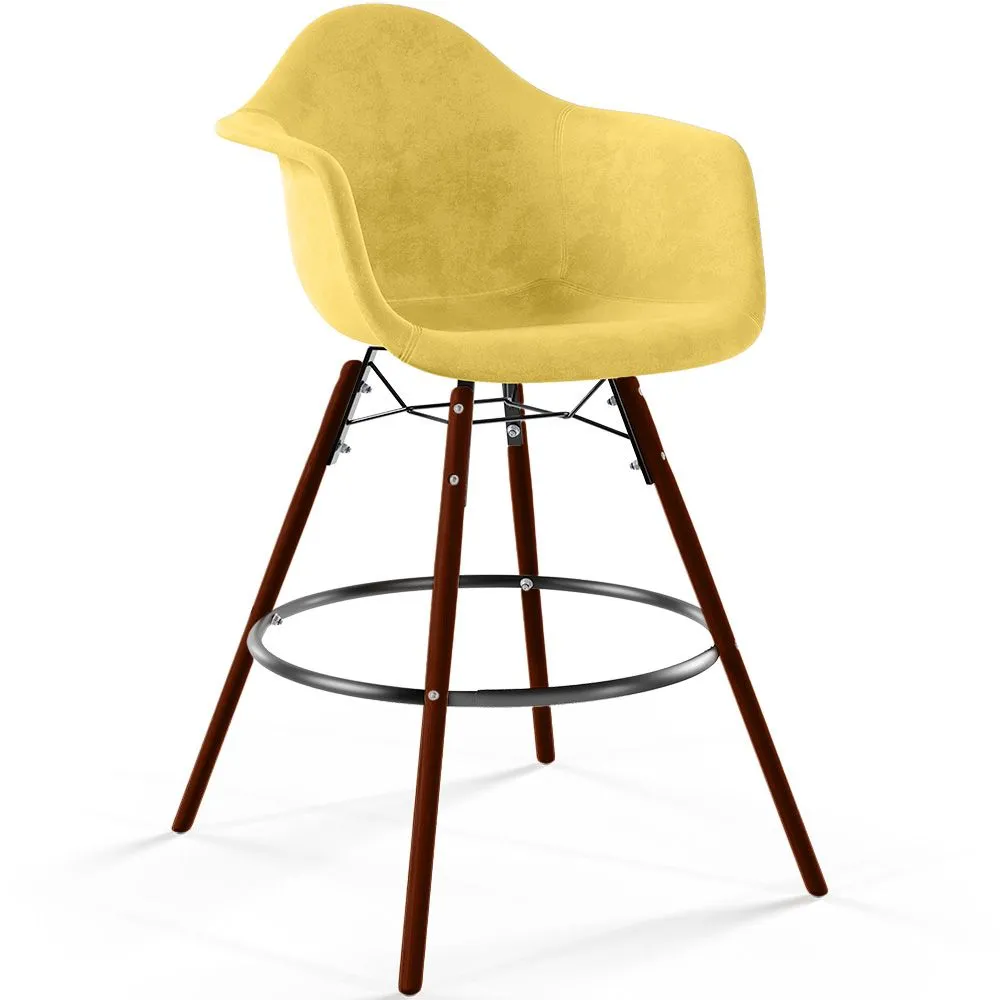 Taburete de Bar de Terciopelo - Diseño Escandinavo y Patas de Madera Oscura - Nordika image 8
