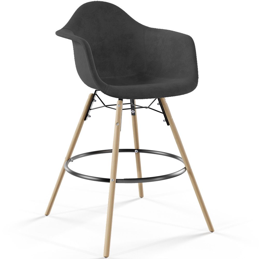 Taburete de Bar de Terciopelo - Diseño Escandinavo y Patas de Madera - Nordika image 8