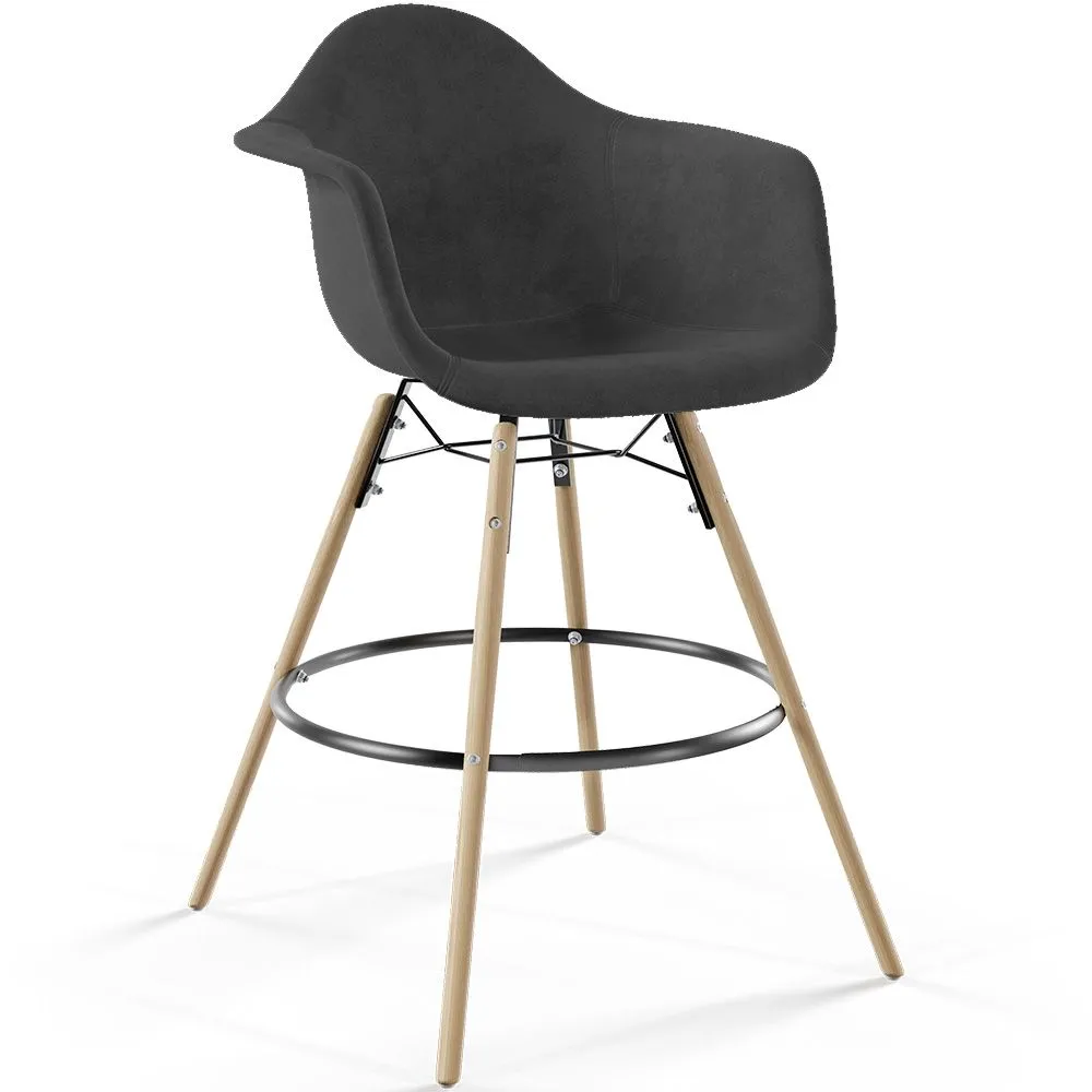 Taburete de Bar de Terciopelo - Diseño Escandinavo y Patas de Madera - Nordika image 8