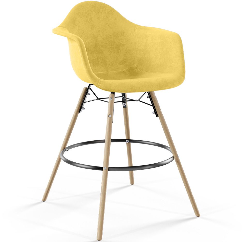 Taburete de Bar de Terciopelo - Diseño Escandinavo y Patas de Madera - Nordika image 8