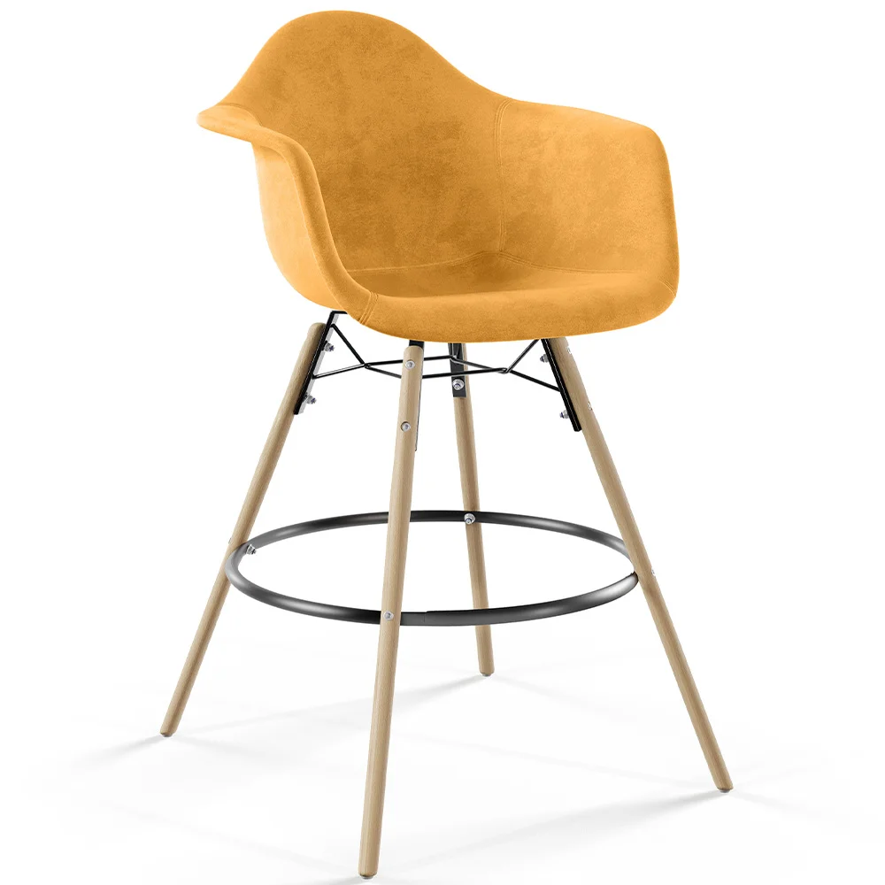 Taburete de Bar de Terciopelo - Diseño Escandinavo y Patas de Madera - Nordika image 8