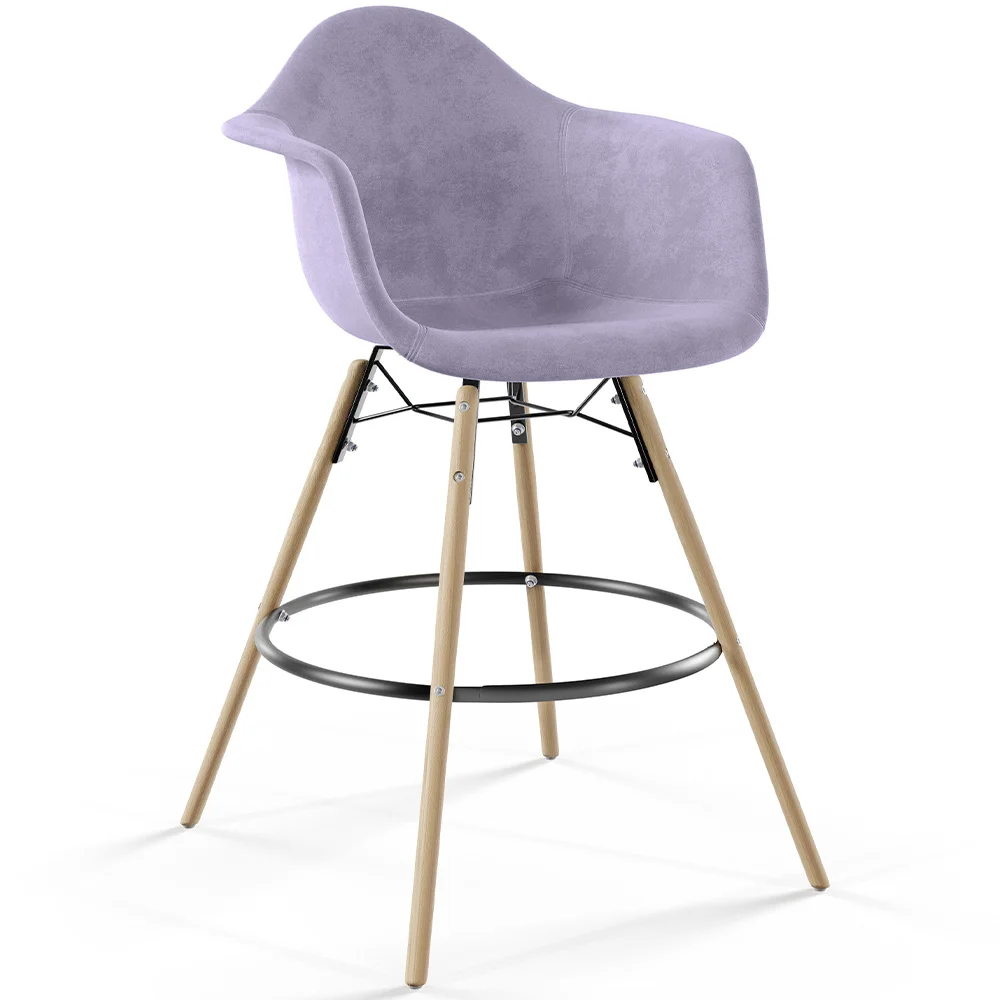 Taburete de Bar de Terciopelo - Diseño Escandinavo y Patas de Madera - Nordika image 8