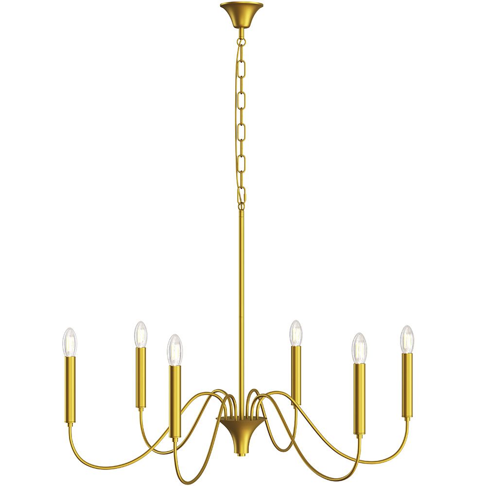 Lámpara colgante dorada de 6 brazos – Estilo candelabro moderno en metal - Vintessa image 8