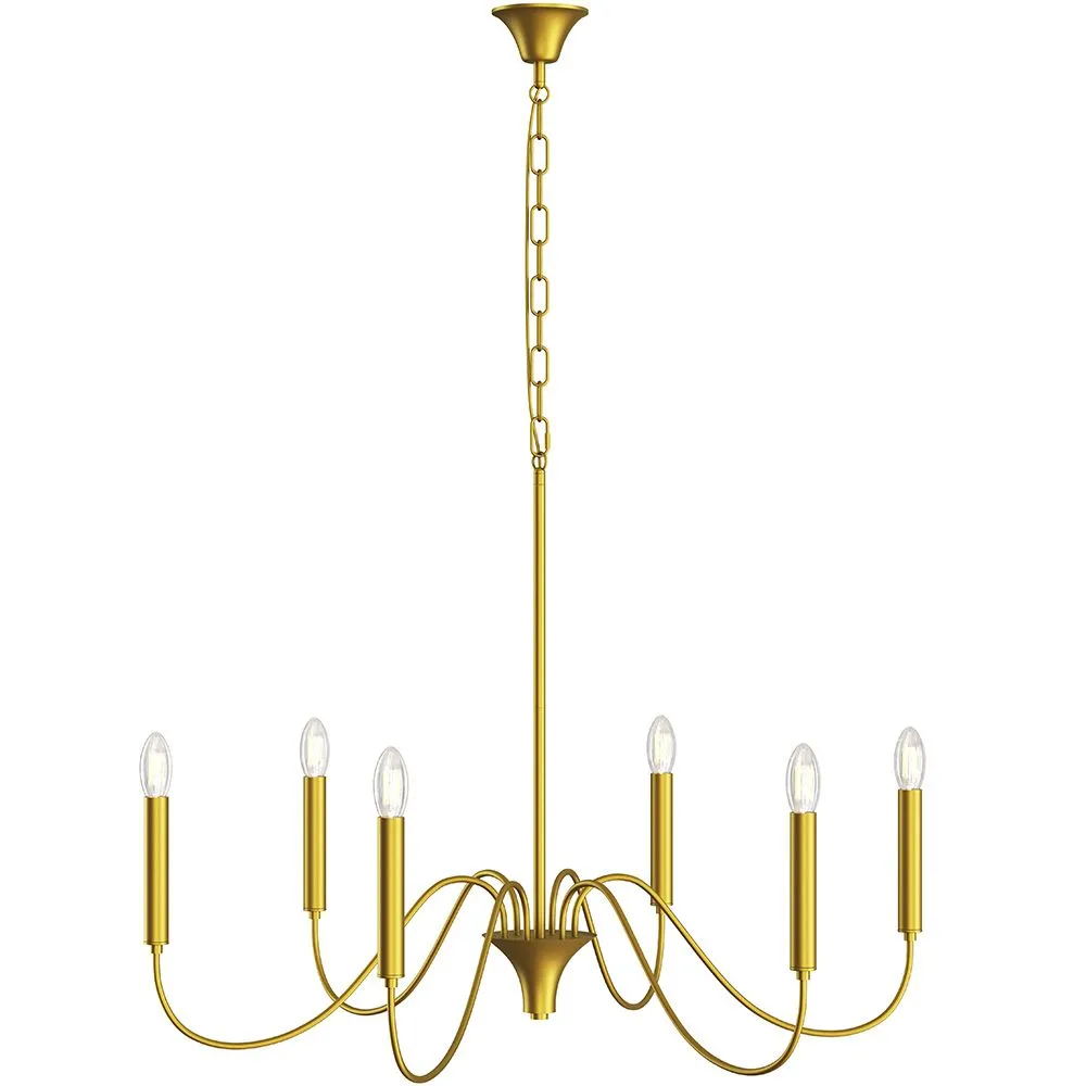 Lámpara colgante dorada de 6 brazos – Estilo candelabro moderno en metal - Vintessa image 8