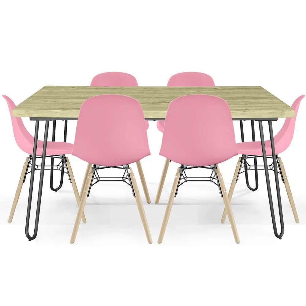 Pack Mesa Hairpin (90x15cm) + 6 Sillas de Comedor Nórdicas Skögur  image 8