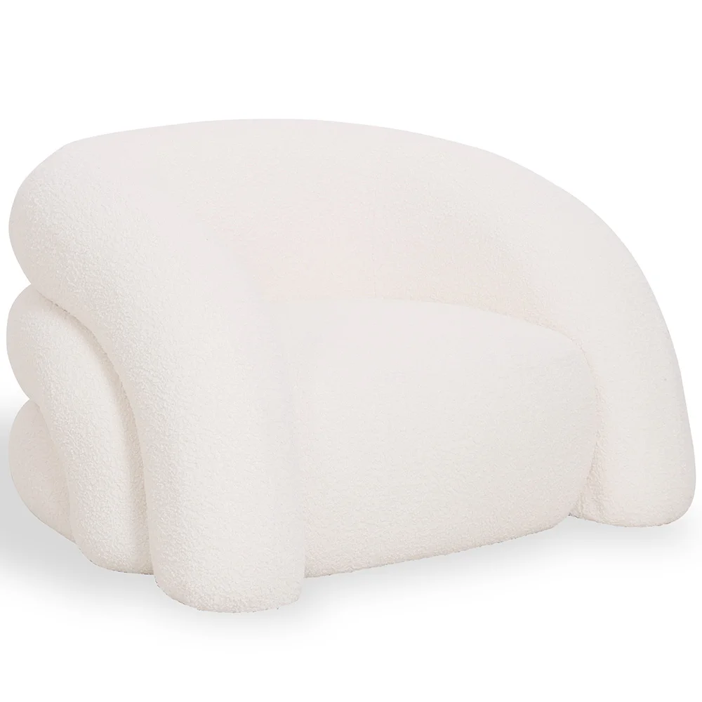 Sillón moderno tapizado en tela bouclé blanco crema – Diseño curvo y confortable - Gab image 8