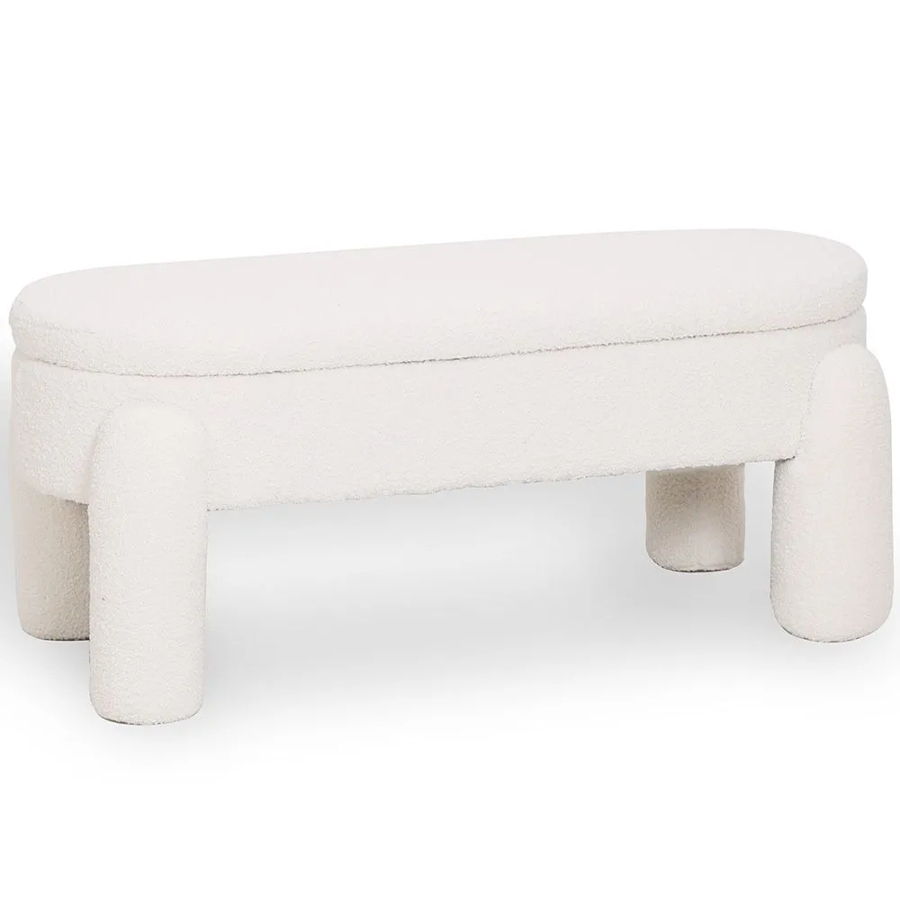 Banco Con Almacenamiento Tapizado En Tela Bouclé Blanco Roto – Asiento Moderno Para Salón Y Dormitorio - Boreta image 8
