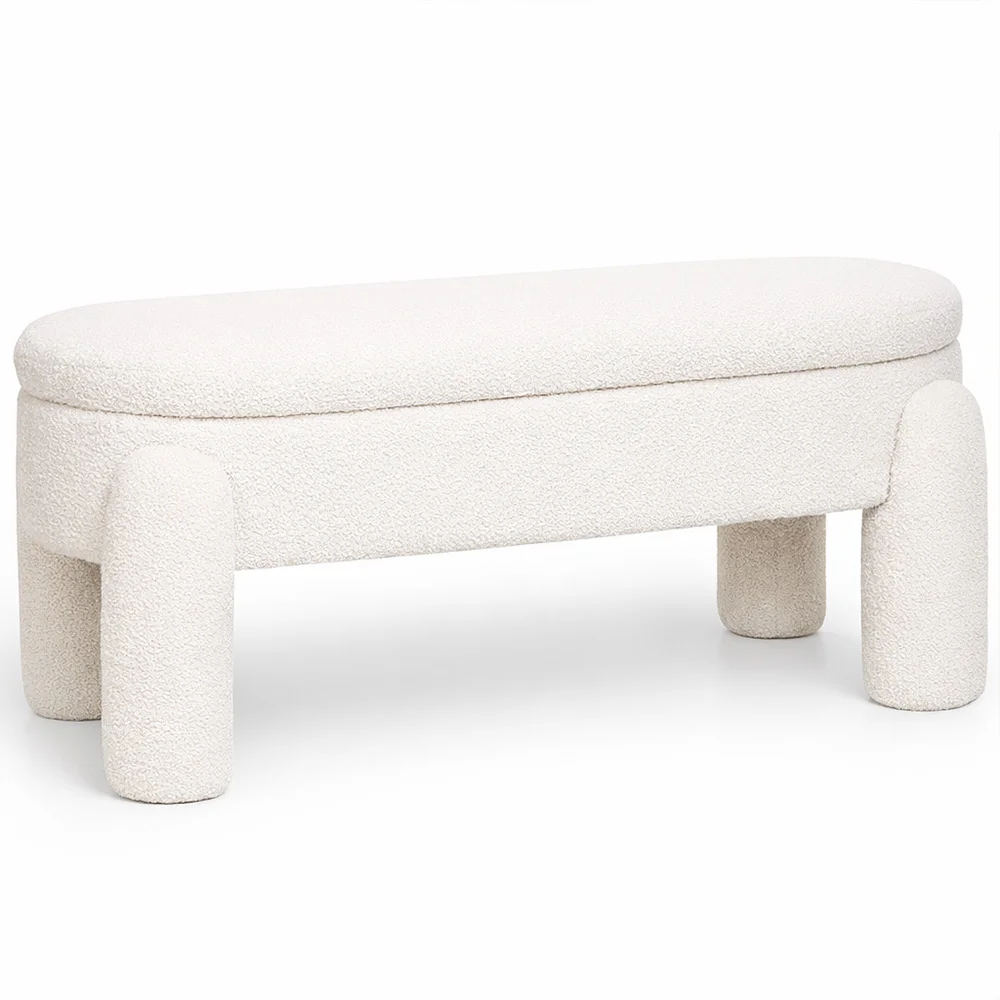 Banco Con Almacenamiento Tapizado En Tela Bouclé Blanco Roto – Asiento Moderno Para Salón Y Dormitorio - Boreta image 8