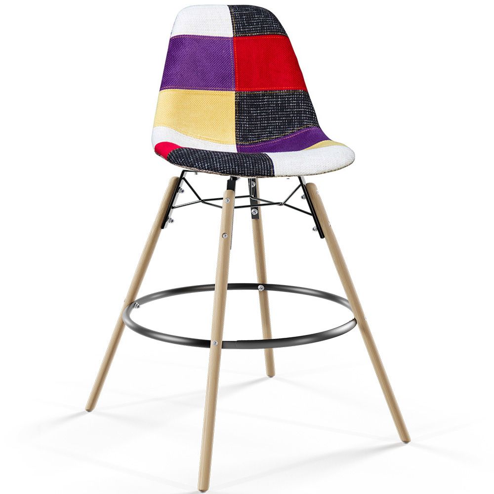 Taburete de Bar - Tapizado Patchwork - Diseño Escandinavo y Patas de Madera - Skögur image 8
