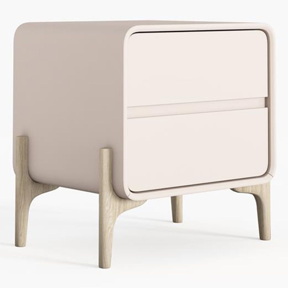 Mesita de noche scandi moderna forrada en polipiel con 2 cajones y patas de madera natural - Bennis image 8