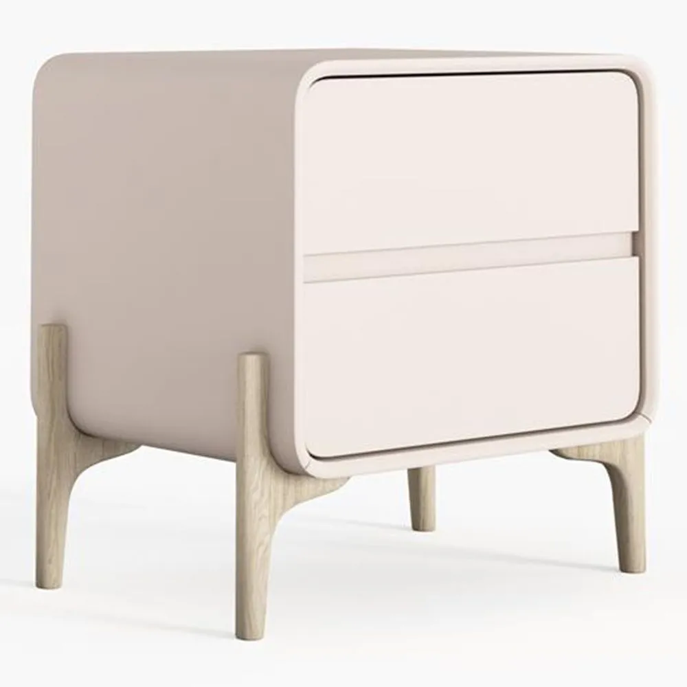 Mesita de noche scandi moderna forrada en polipiel con 2 cajones y patas de madera natural - Bennis image 8