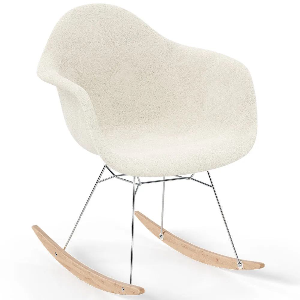 Silla Mecedora Bouclé con Brazos – Diseño Escandinavo con Acero y Madera - Nordika image 8
