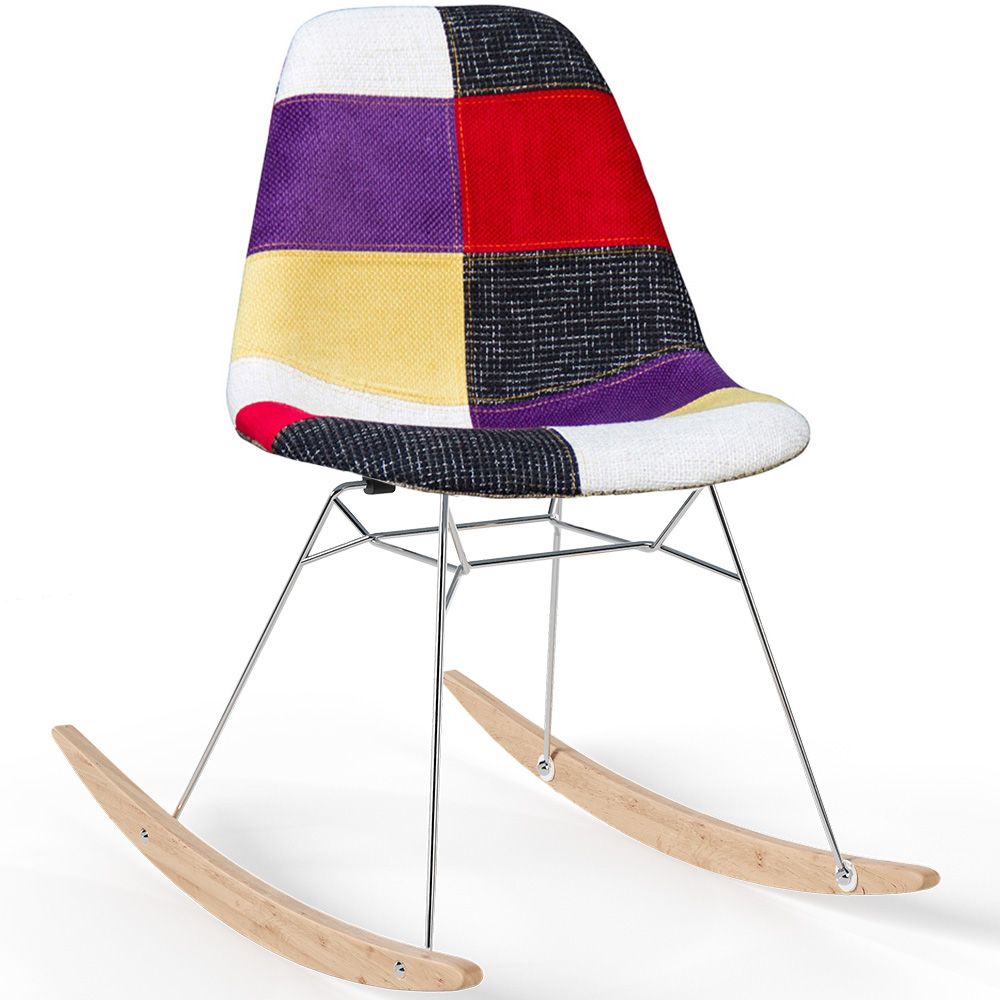 Silla Mecedora Patchwork Moderna – Estilo Nórdico con Patas de Madera y Acero - Skögur image 8
