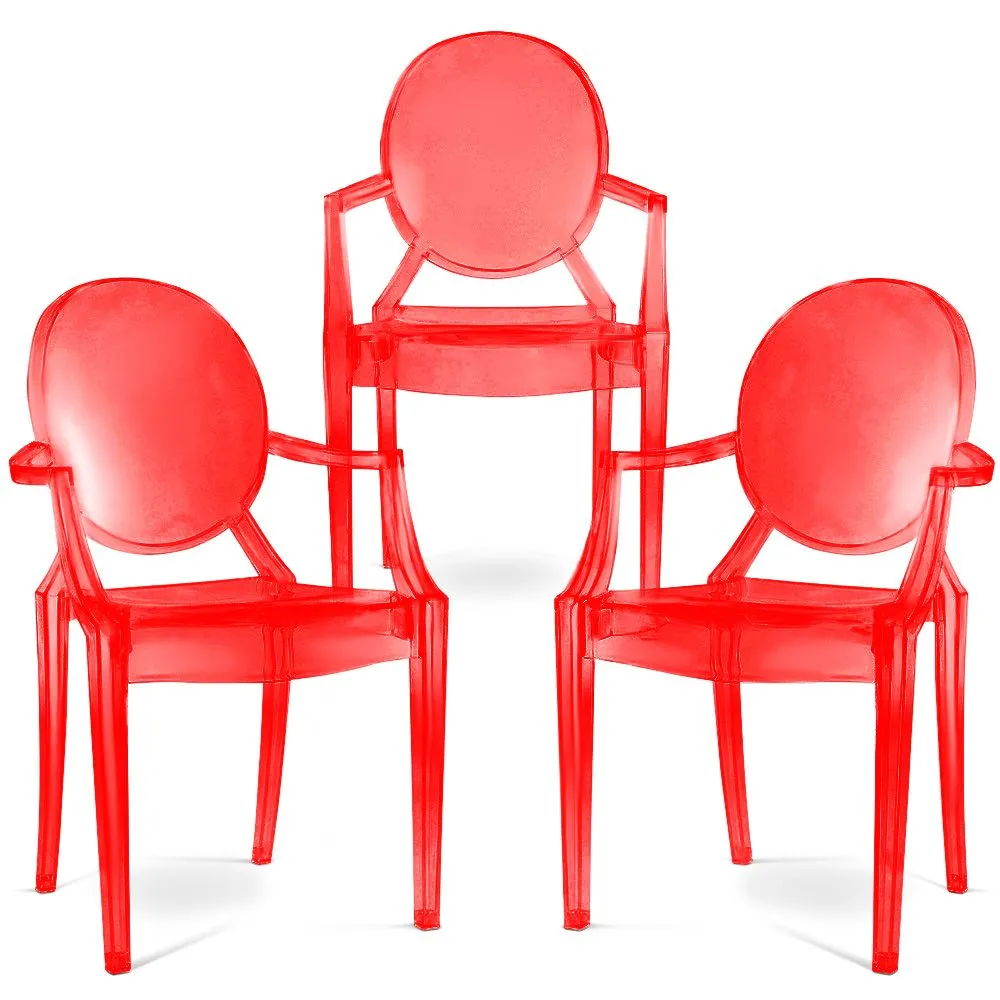 Pack de 3 Sillas de comedor Transparente - Diseño con Reposabrazos - Louis XIV image 8