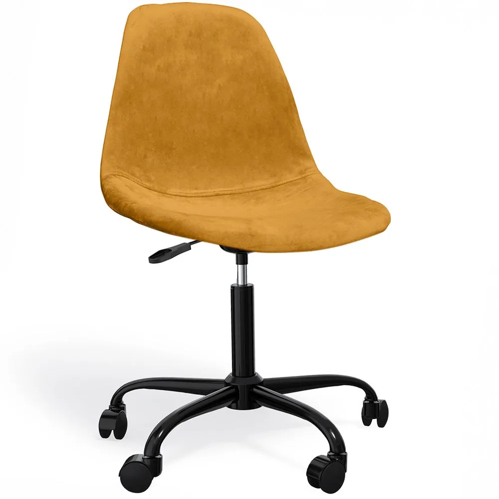 Silla de oficina giratoria con ruedas - Tapizada en Terciopelo - Patas Acero negra - Denisse image 8