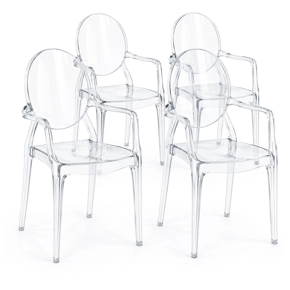Pack de 4 Sillas de comedor Transparente - Diseño con Reposabrazos - Louis XIV image 8