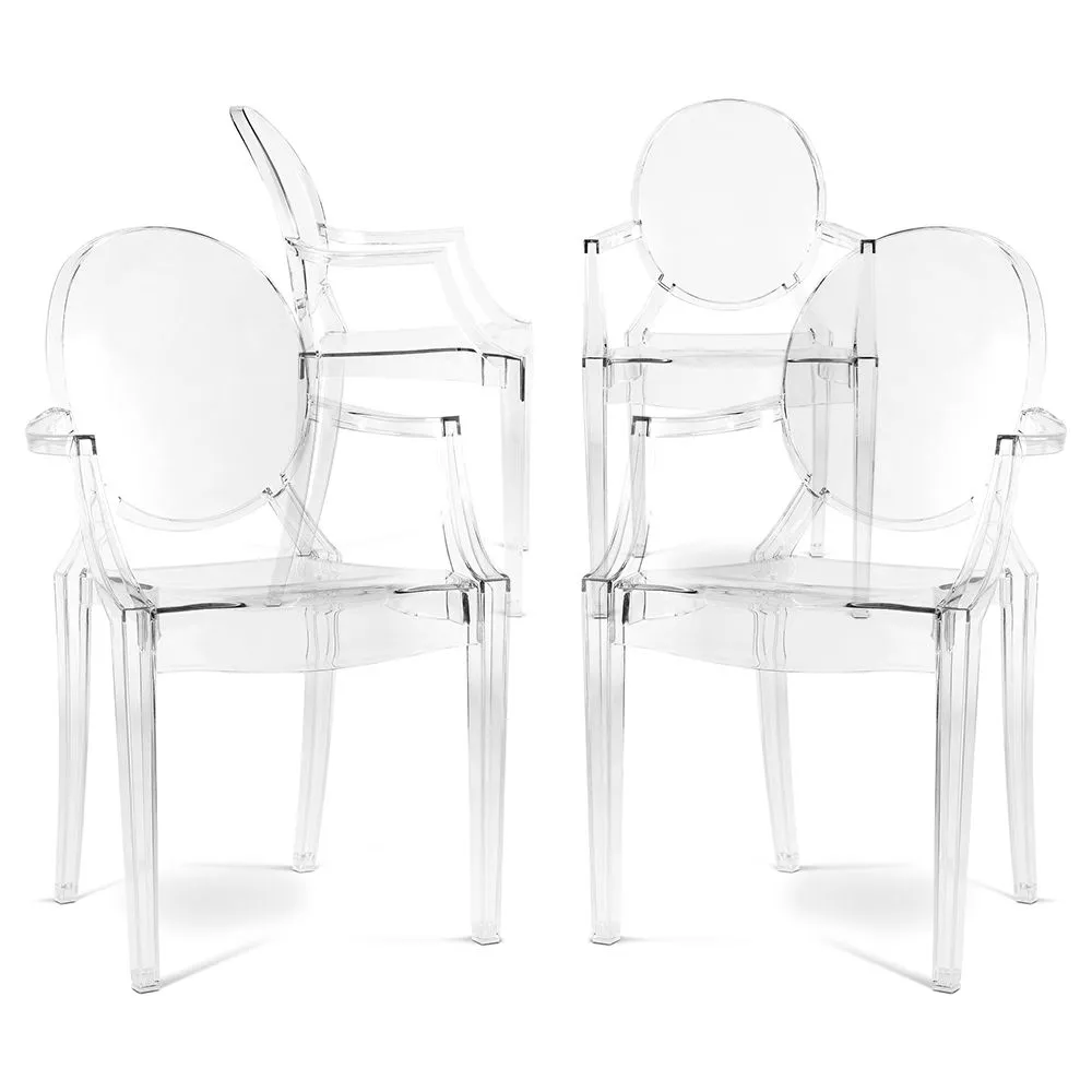 Pack de 4 Sillas de comedor Transparente - Diseño con Reposabrazos - Louis XIV image 8
