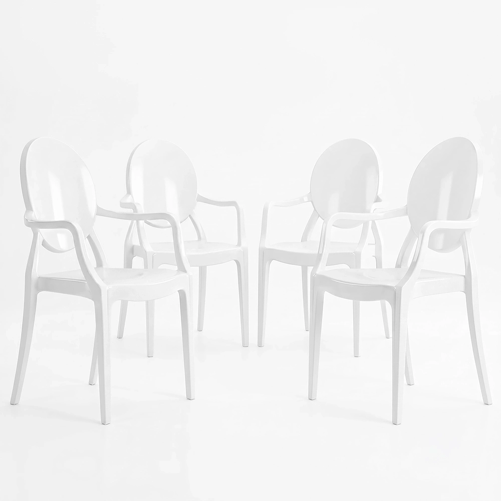 Pack de 4 Sillas de comedor Transparente - Diseño con Reposabrazos - Louis XIV image 8