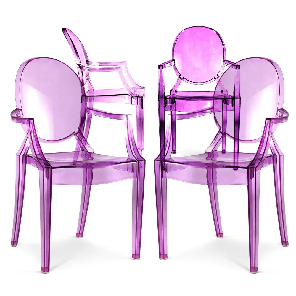 Pack de 4 Sillas de comedor Transparente - Diseño con Reposabrazos - Louis XIV image 8