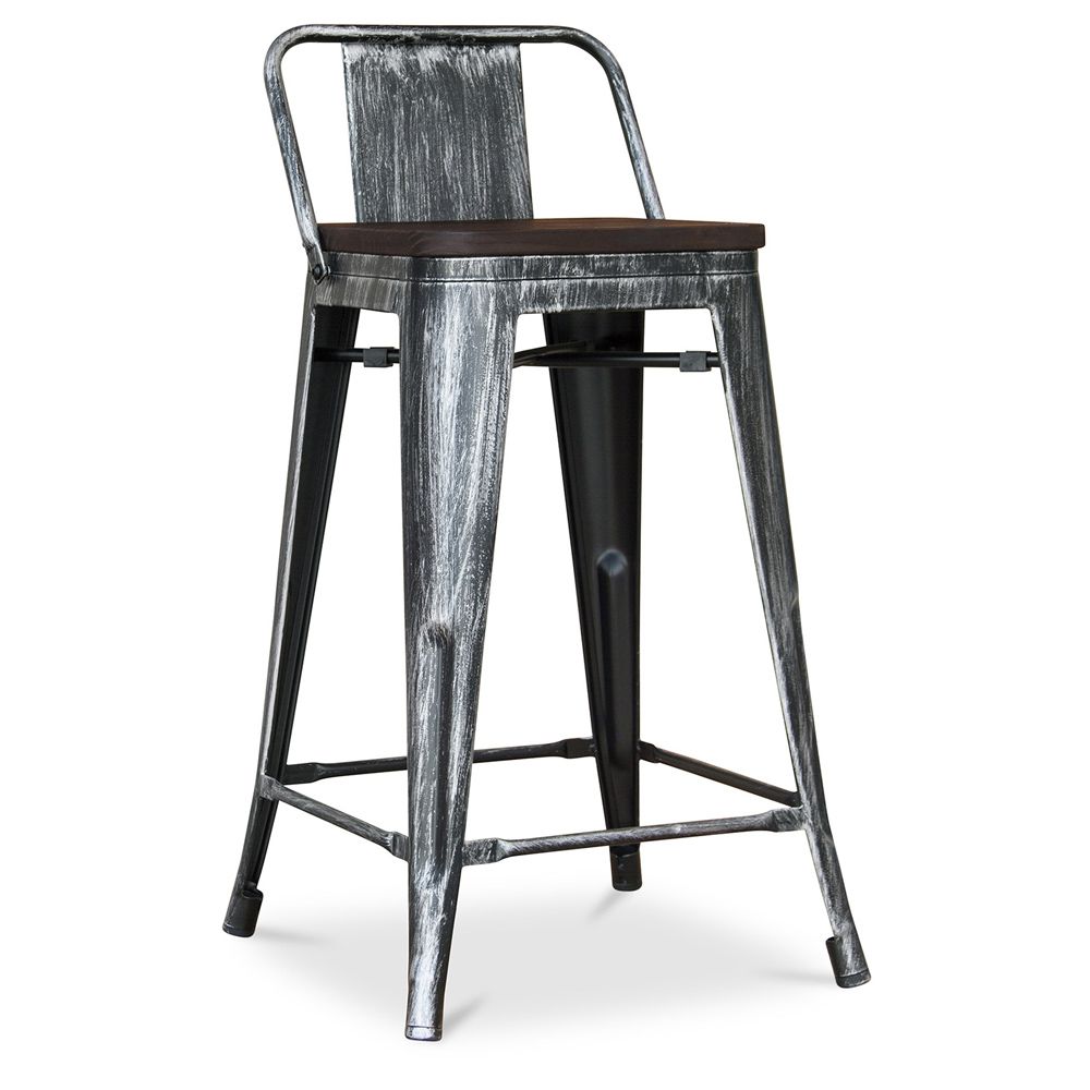 Taburete de Bar con Respaldo Diseño Industrial - Madera y Acero - 60 cm -  Stylix image 8