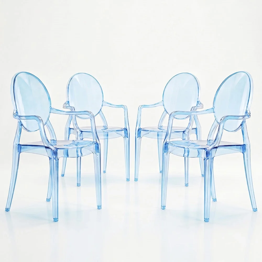Pack de 4 Sillas de comedor Transparente - Diseño con Reposabrazos - Louis XIV image 8